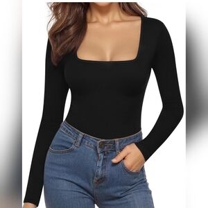 MANGOPOP Women's Square Neck Long Sleeve Bodysuit XS